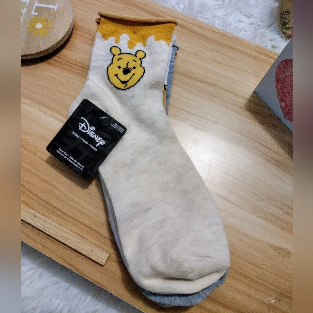 Disney Winnie The Pooh Crew Socks 3 Pair Adult One Size Fits Most